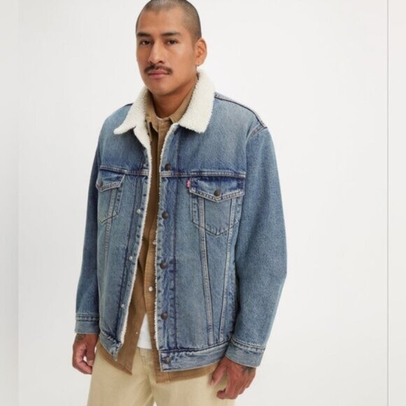 Levi's Premium Trucker Sherpa Denim Streetwear Retro Lightwash Jackets M